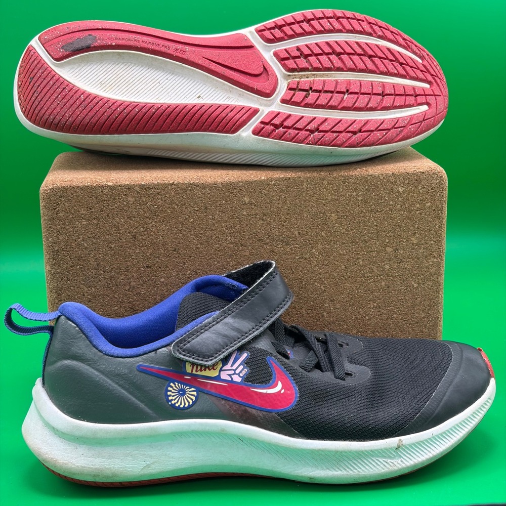 Nike Star Runner 3 SE Sneakers Kids 2.5Y Black Hook Loop Athletic Running Shoes